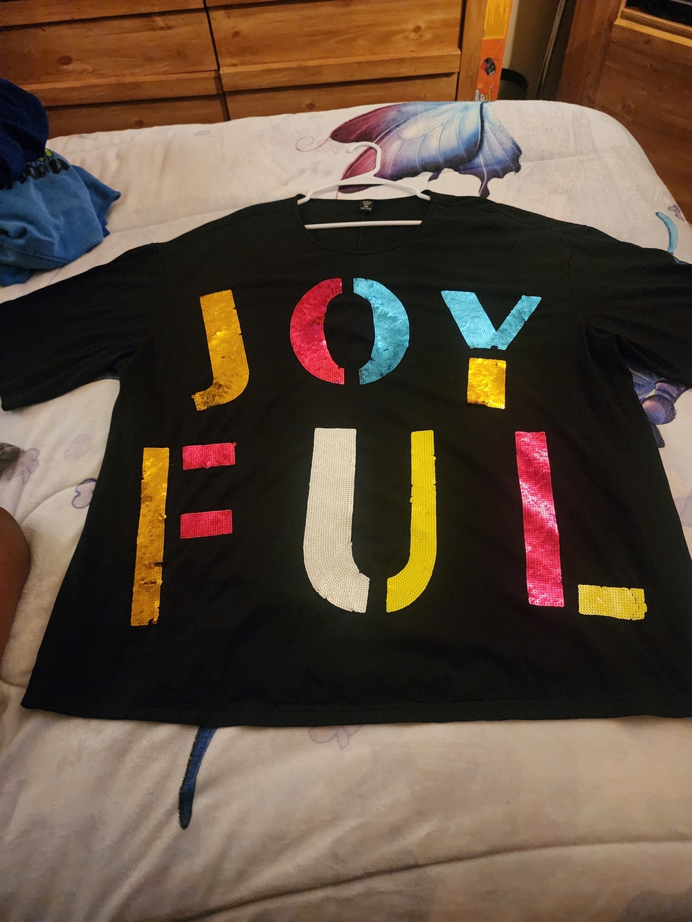 Black Sequin 'JOYFUL' Graphic Tee